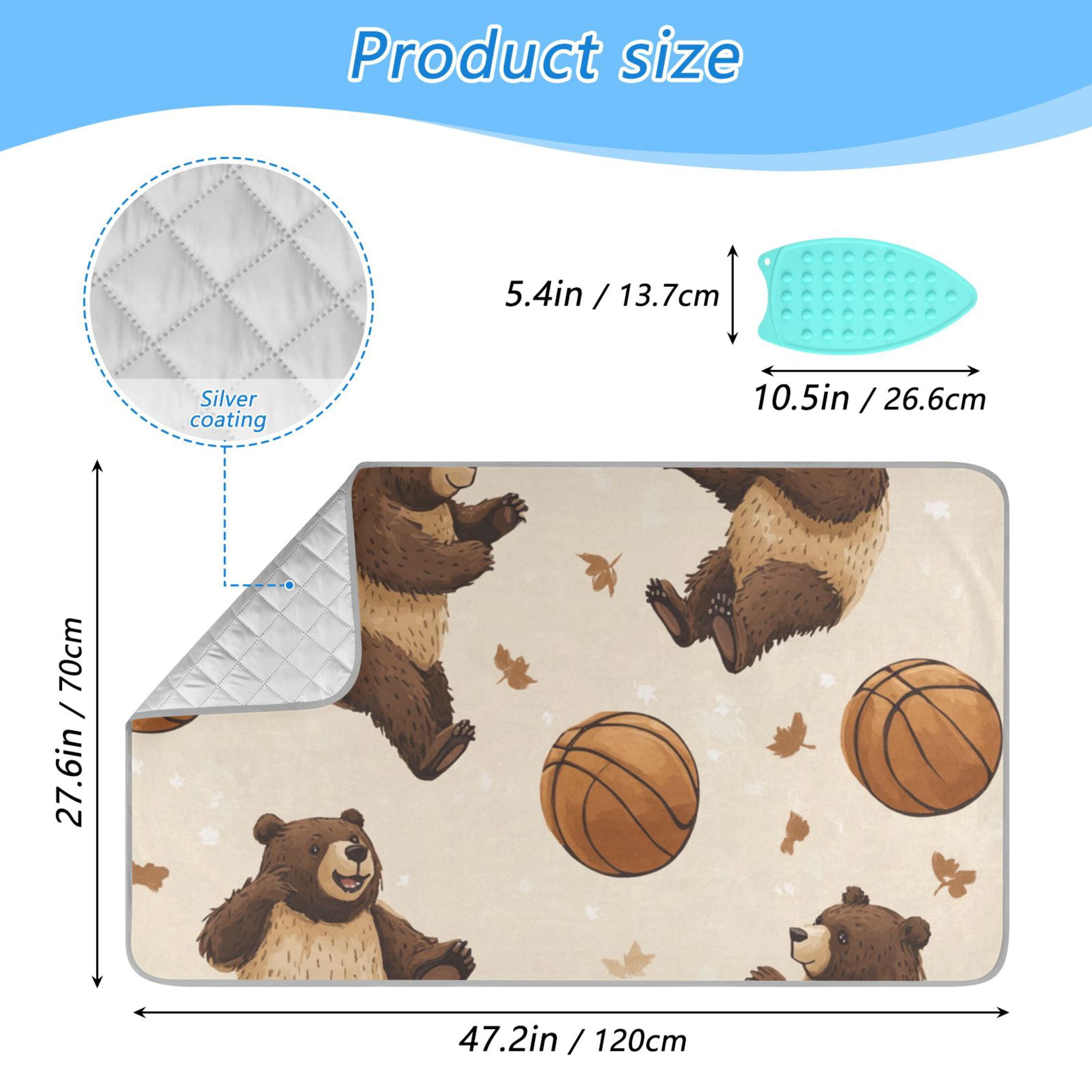 Brown Bears Play Basketball Leaves Ironing Mat Blanket Portable Travel Ironing Pad Heat Resistant Pad 47.2" x 27.6”