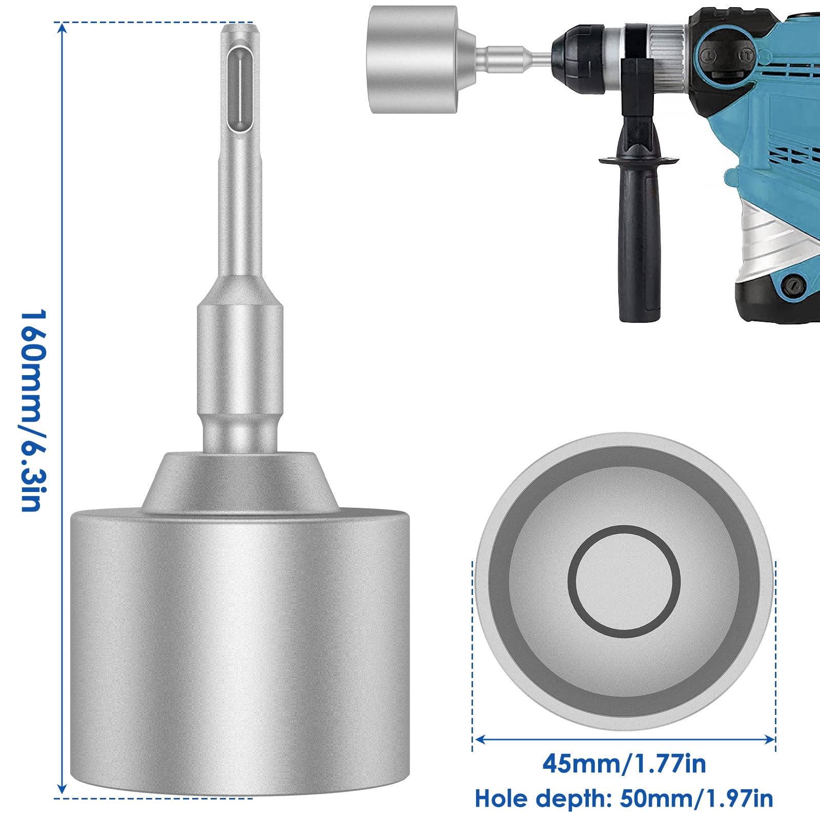 BUTORY Ground Rod Driver 30/45/65mm Heavy Duty SDS-Plus T Post Ground Rod Driver Tool Forged Steel Drill Bit Driver Durable Hammer Drill Rod Converter for Hammer Drill