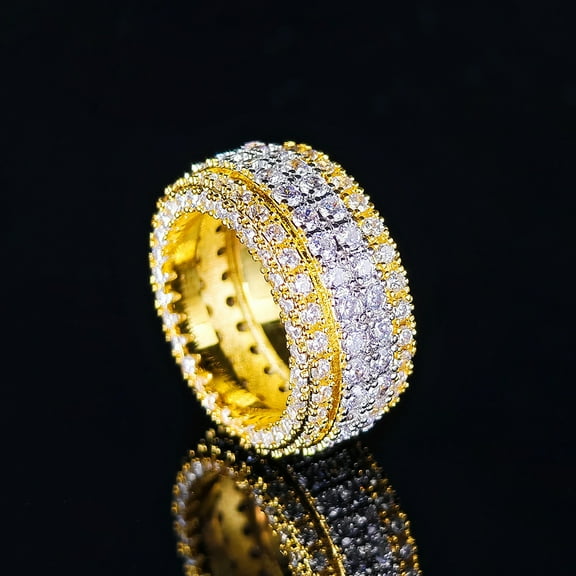 Handmade Luxury ring  Round shape AAAA Zircon Party wedding band 14K Yellow Gold rings For women men finger Jewelry