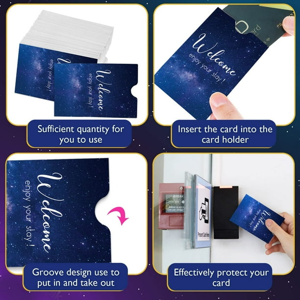hotel key card sleeve Outus 1000 Pcs Envelope Key Card Holder Sleeves Keycard Envelope Enjoy Your Stay Keycard Cover for Hotel, 2.4 x 3.5 Inch (Galaxy Style) : Office Products 1/2 Key Card Holder/Sleeve/Envelope Welcome Guests Printed on Front and Guests Safety Tips on Back in Blue Color Key Card Holders for Hotel,