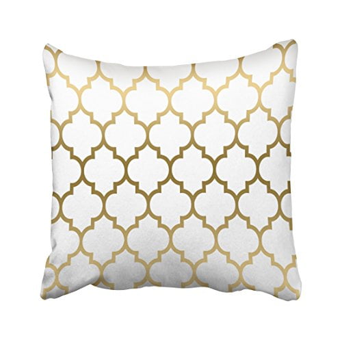 WinHome Decorative Gold And White Quatrefoil Geometric Pattern Pillow
