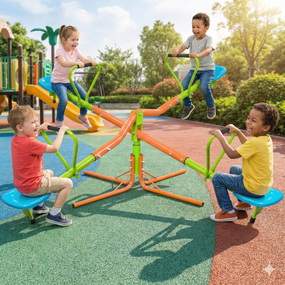 Kids Seesaw, 4 Seat 360 Degree Spinning Seesaw, Kids Outdoor Play Equipment, Metal Teeter Totter for Playground and Backyard (4 Seats)