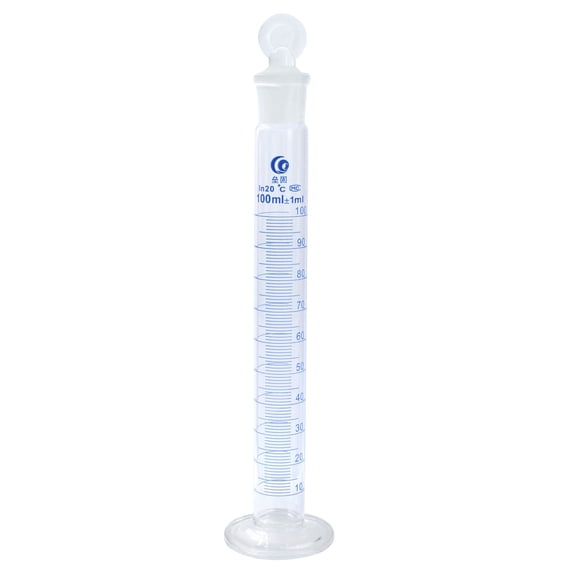 Unique Bargains 100ml 3.3 Borosilicate Glass Graduated Cylinder with Stopper, Hex Base Blue Graduations Measuring Cylinder