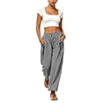 thumbnail image 6 of Ynynloco Women's Wide Leg Pants High Rise Lightweight Striped Casual Lounge Slouchy Palazzo Pants with Pockets, 6 of 6