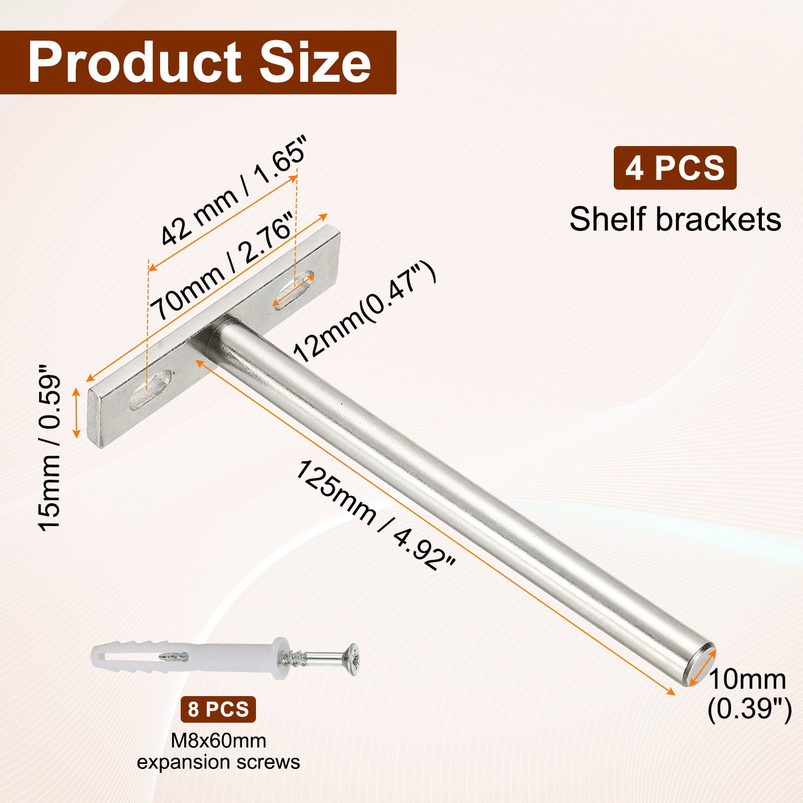 Uxcell 4 PCS Blind Shelf Supports, 5 Inch Heavy Duty Floating Shelf Bracket Silver