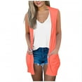 thumbnail image 3 of SEAOPEN Women's 2025 Sleeveless Cardigan Sweaters Fashion Casual Soft Knit Office Duster Vests with Cozy Pockets Orange,S, 3 of 6