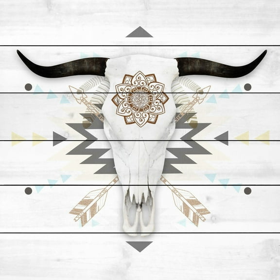 Marmont Hill Brave Skull White Wood Wall Art, 12" x 12"