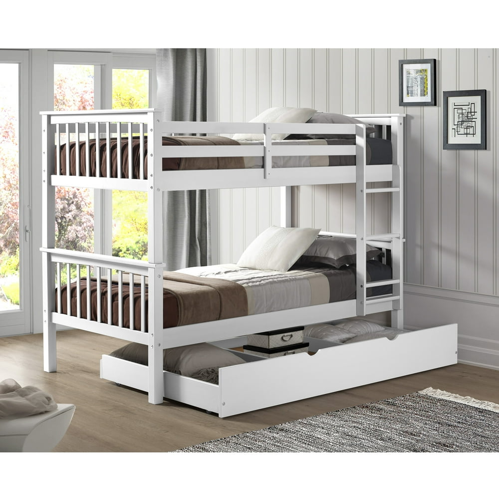 Manor Park Solid Wood Twin Bunk Bed with Trundle Bed, White Walmart