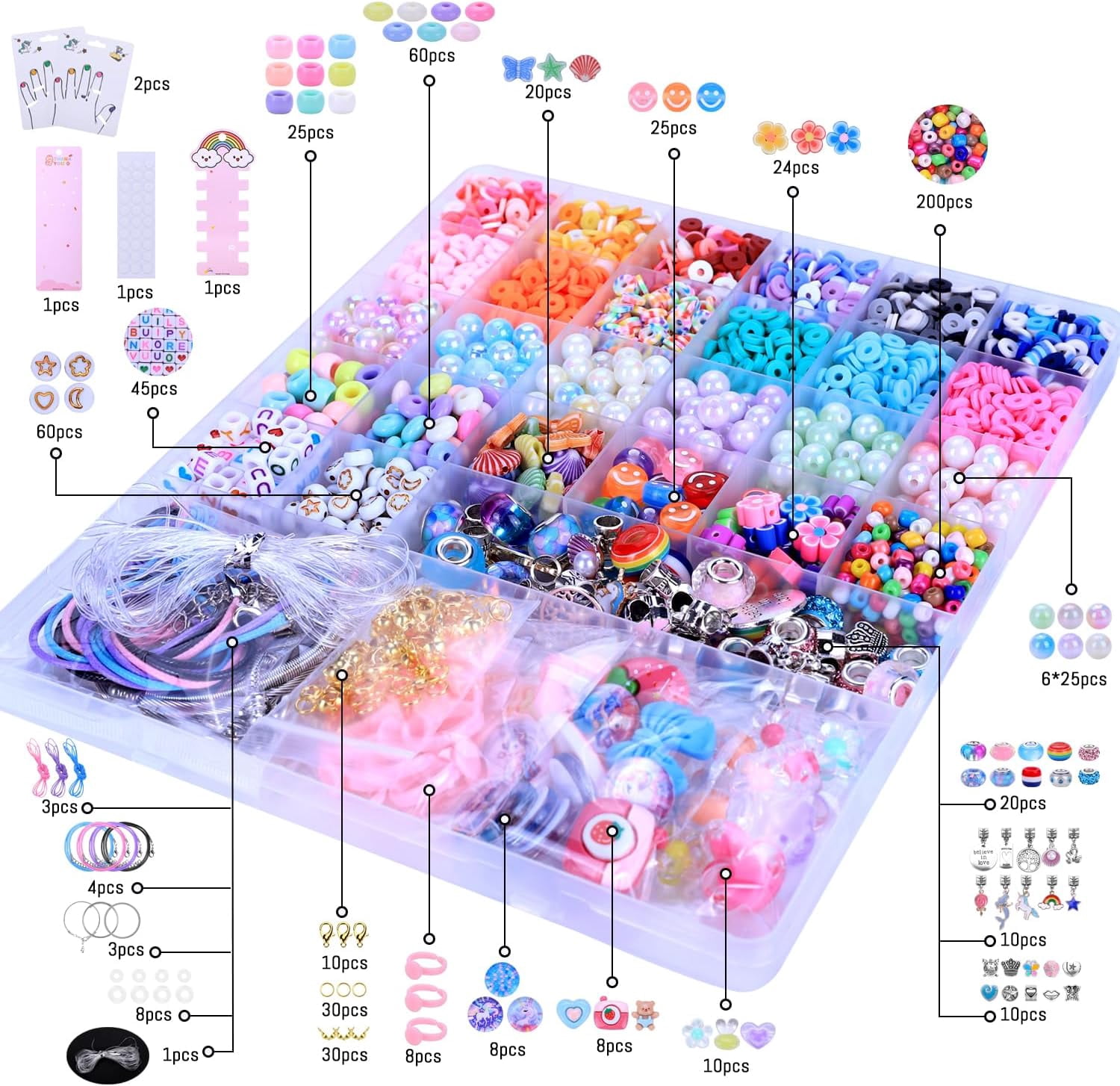 3200 Pcs Unicorn Jewelry Activity Kit,Clay Beads Bracelet Making Kit,Flat College Style Beading for Friendship Jewelry Making,Crystal Time Gem Ring Gifts,DIY Crafts for Teen Girls(Sapphire blue)