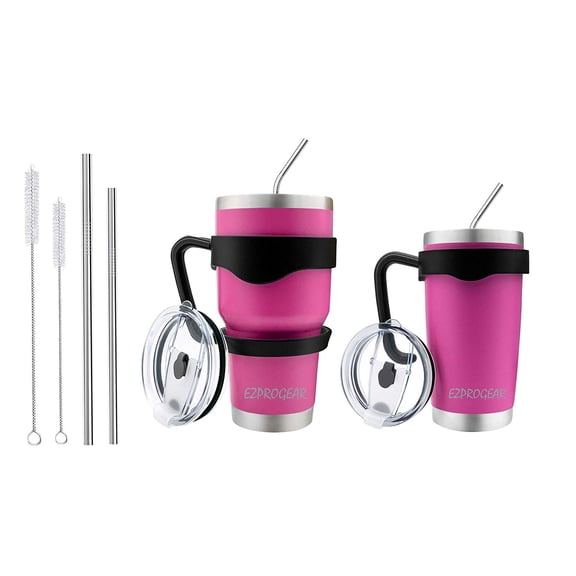 Ezprogear 20oz & 30oz Stainless Steel Vacuum Insulated Double Wall Tumbler (Magenta Purple, Straws and Handle )