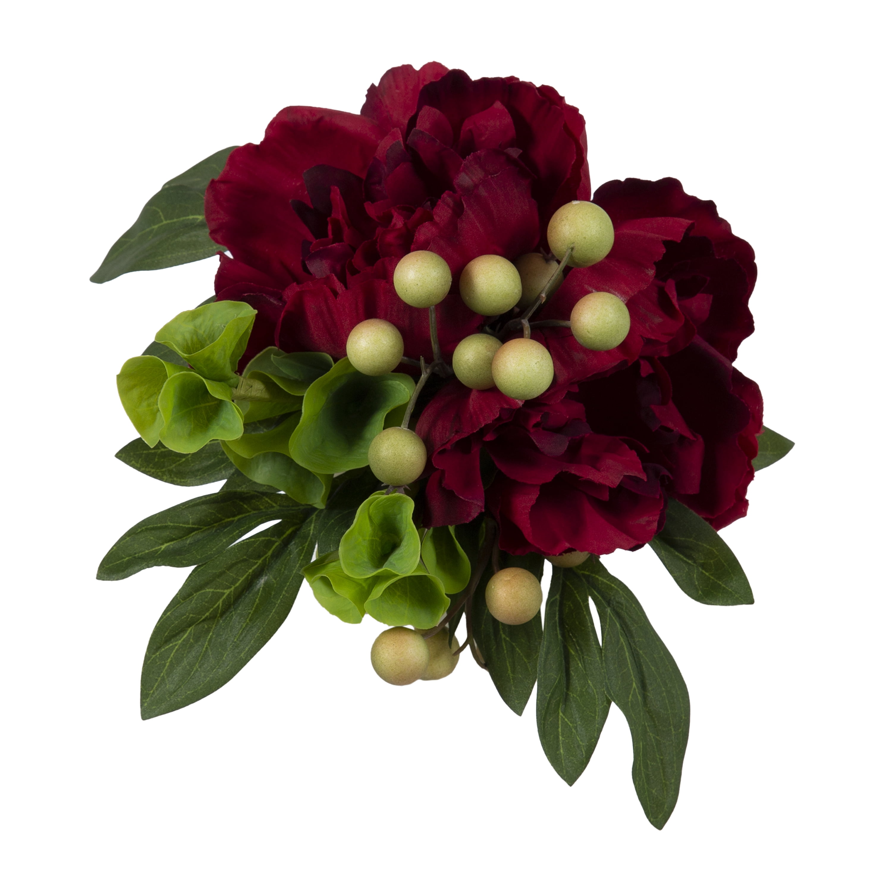 Better Homes & Gardens 7.5" Artificial Red Peony Flowers in Ribbed off-White Ceramic Vase