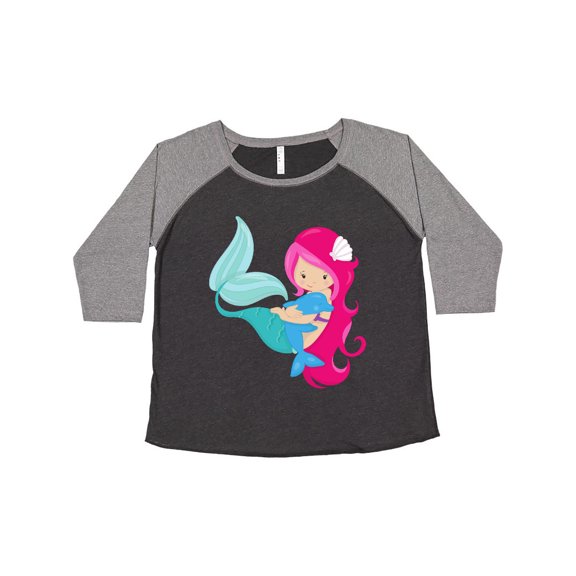 Inktastic Cute Mermaid, Little Mermaid, Pink Hair, Dolphin Women's Plus Size T-Shirt