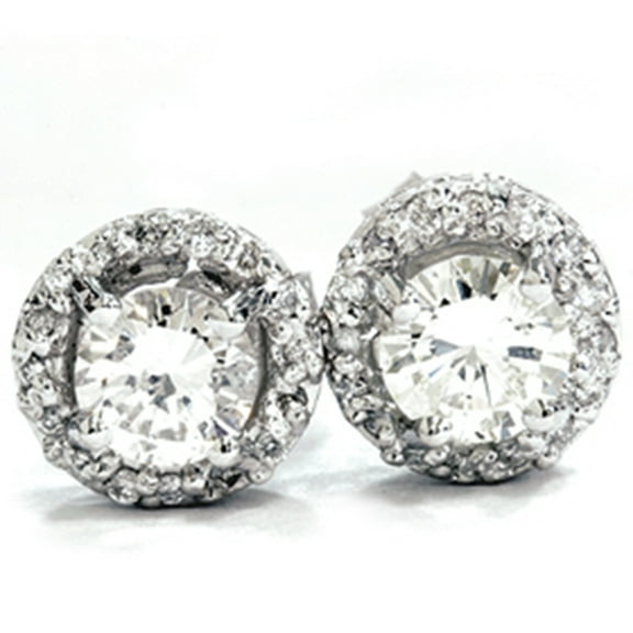 Pompeii 3/4ct Pave Halo Diamond Studs 14K White Gold (G,I2)