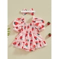 thumbnail image 5 of Musuos Baby Girl Sweet Romper Dress 3 6 9 12 18 24Months Fruit/Flower Print Ruched Short Sleeve Bodysuit with Cute Headband Set Summer Clothes, 5 of 10