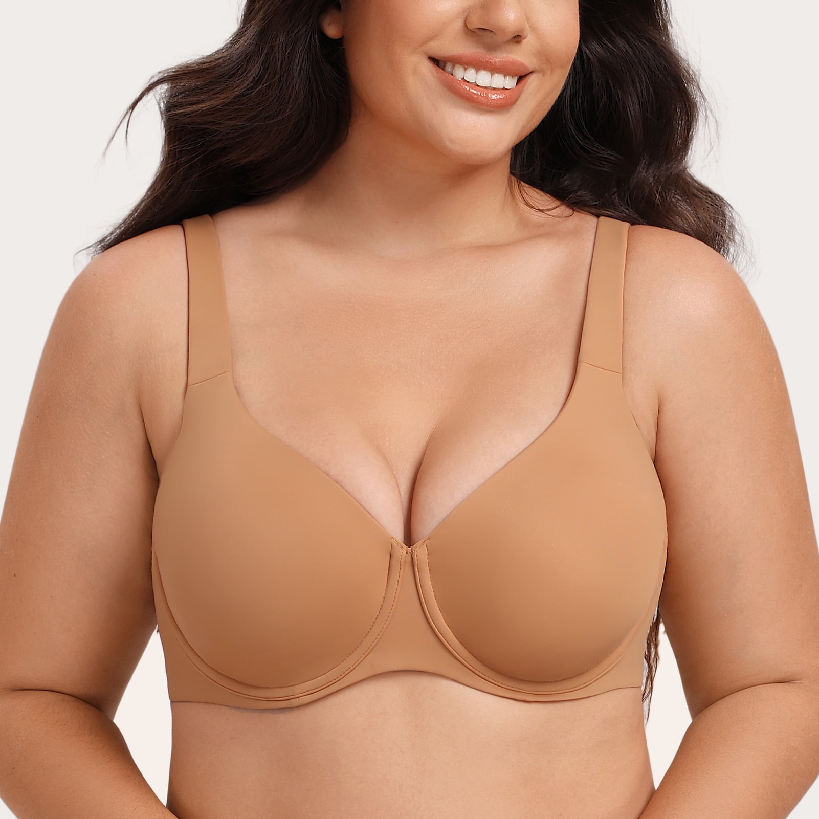 MELENECA Women's Plus Size Minimizer Underwire Full Coverage Unlined Seamless Cup Bras Taupe 40C