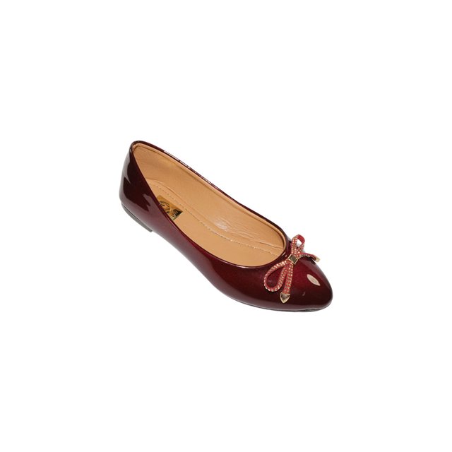 FLAT BALERINA VESTIR CASUAL LEON MUJER DAMA VINO CHAROL 7964 LEON 7964p