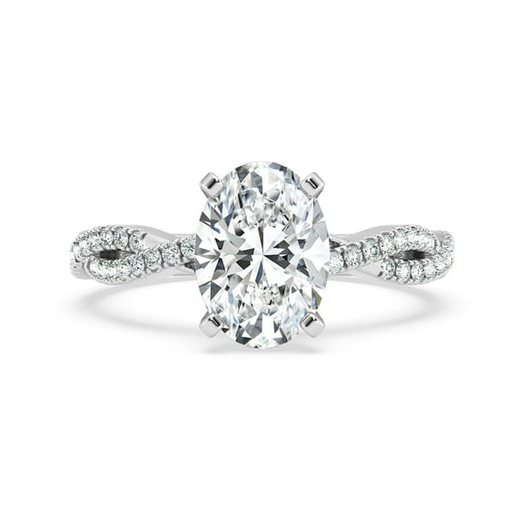 Empire Jewelry Twisted Solitaire Diamond Ring - 2 Ct Oval Cut Moissanite - 14K White Gold Plated Engagement Ring - Fashionable Wedding Jewelry