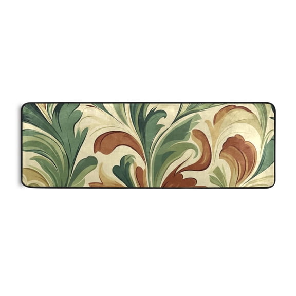 Green Brown Leaf Lines Runner Rug for Hallways Kitchen Non Slip 2'x 6' Washable Hall Carpet for Bedroom Entryway Laundry Room