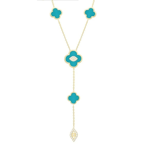 The Beauty of Standout Design By TheJewelryHut Vintage inspired Style BlueEnamel and Crystalline Yellow Silver Y-Necklace