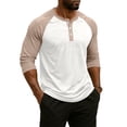 thumbnail image 4 of Resicozy 3/4 Sleeve Shirt Men Summer Color Block Henley Neck Baseball T-Shirts Casual Loose Fit Tees T-Shirt Beige S, 4 of 7