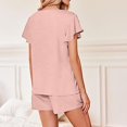 thumbnail image 6 of Short Sets for Women 2 Piece Summer Vacation V-Neck Ruffle Sleeve Pajamas Comfortable Soft Plus Size Outfits Yoga Activewear Walking Tops Pink L, 6 of 9