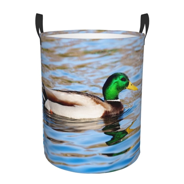 Balery Mallard Duck Swimming In A River Cesta de ropa redonda con asas, impermeable, independiente, para ropa, juguetes, dormitorio y familia-Small