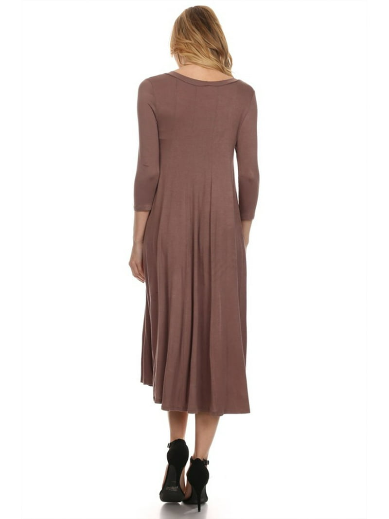3 4 sleeve jersey maxi dress Women's Solid Casual Comfy 3/4 Sleeve Loose Fit A-line Midi Dress 3X Magenta Pink/Gray Rayon 3Xl
