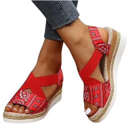 

SHENGXINY 2022 Women s Thick Bottom Fashion Wedges Sandals Peep Toe Ladies Cross-tied Slides Open Toe Female New Woman Shoes Plus Size