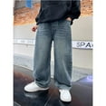 thumbnail image 2 of Boy's Casual Straight Leg Baggy Jeans Elastic Waist Loose Denim Cargo Pants with Pockets for 4-14 Years, 2 of 6