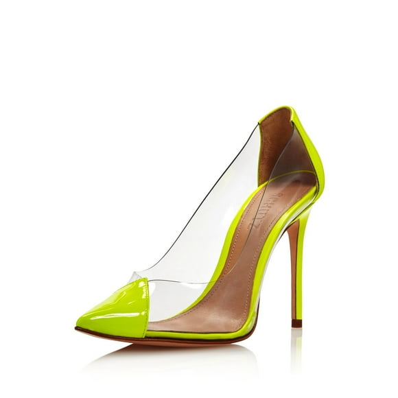 SCHUTZ Womens Green Transparent Panels Padded Cendi Pointed Toe Stiletto Slip On Leather Dress Pumps Shoes 5 B