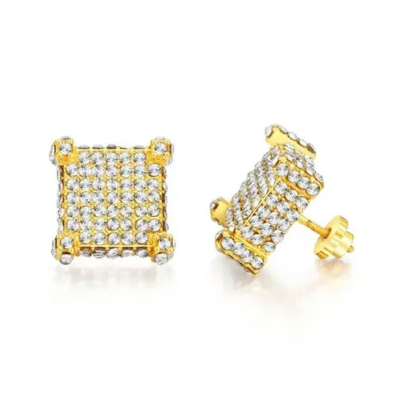 HOOUN Fashion 925 Silver Gold Plated Cubic Zircon Stud Earrings for Women&Men Jewelry-01# Gold Square Earrings
