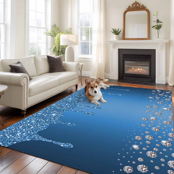 6'x9' Area Rugs, Modern Blue Indoor Outdoor Area Rug for Living Room Bedroom, Abstract Diamond Luxury Gradient Washable Bathroom Rugs Kitchen Floor Carpet Mats Home Decor Aesthetic