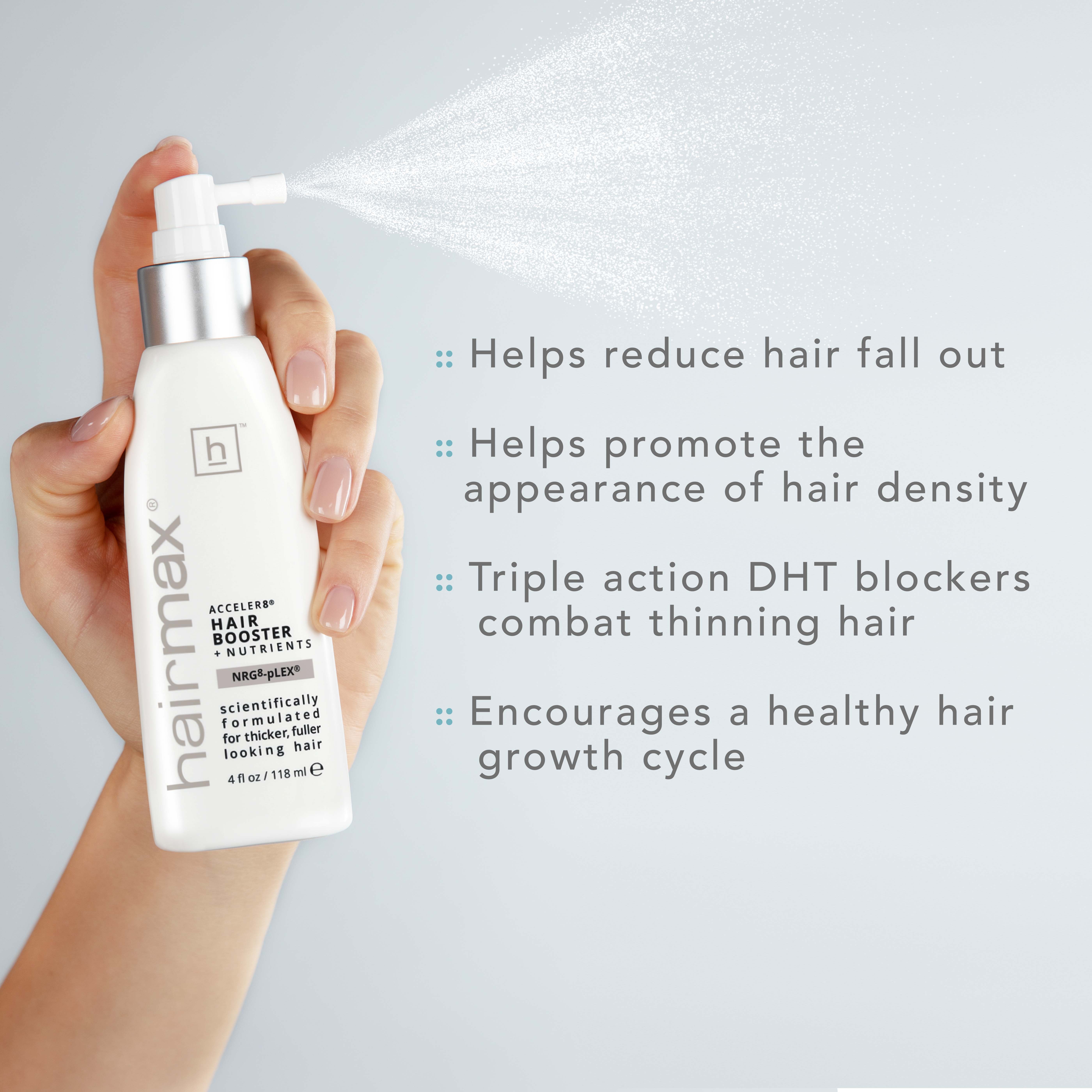 Topical Hair Regrowth Treatment, HairMax Acceler8 Hair Booster Nutrients for Thinning Hair, Reduces Hair Loss & Supports Hair Growth, 4 fl oz
