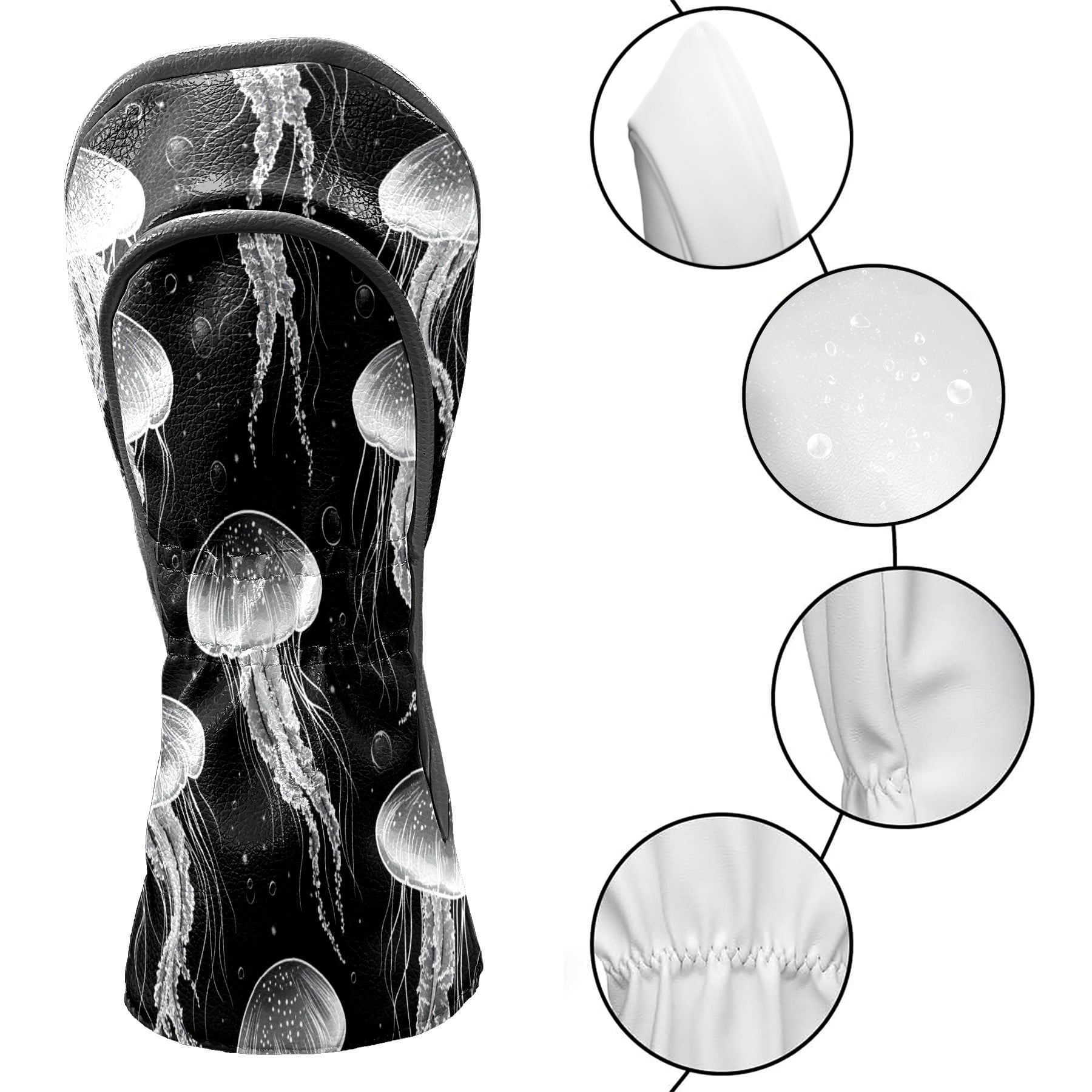 Golf Club Covers PU Leather Waterproof Head Covers for Fairway Woods Hybrids Jellyfish