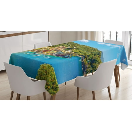 

Italy Tablecloth Portofino Landmark Aerial Panoramic View Village and Yacht Little Bay Harbor Rectangular Table Cover for Dining Room Kitchen 60 X 90 Inches Blue Green Yellow by Ambesonne