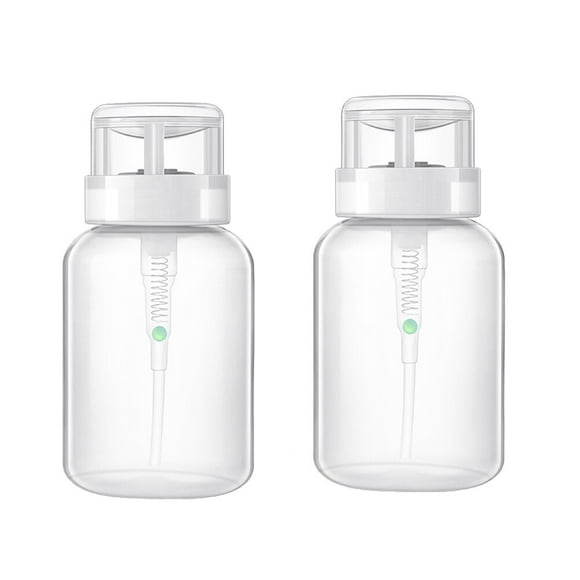 BRIGHTFUFU Botellas de prensa para quitar esmalte de uñas, 2 uds., 200ml, botellas dispensadoras vacías con bomba bloqueable (cuello negro y botella de prensa de cuello blanco)