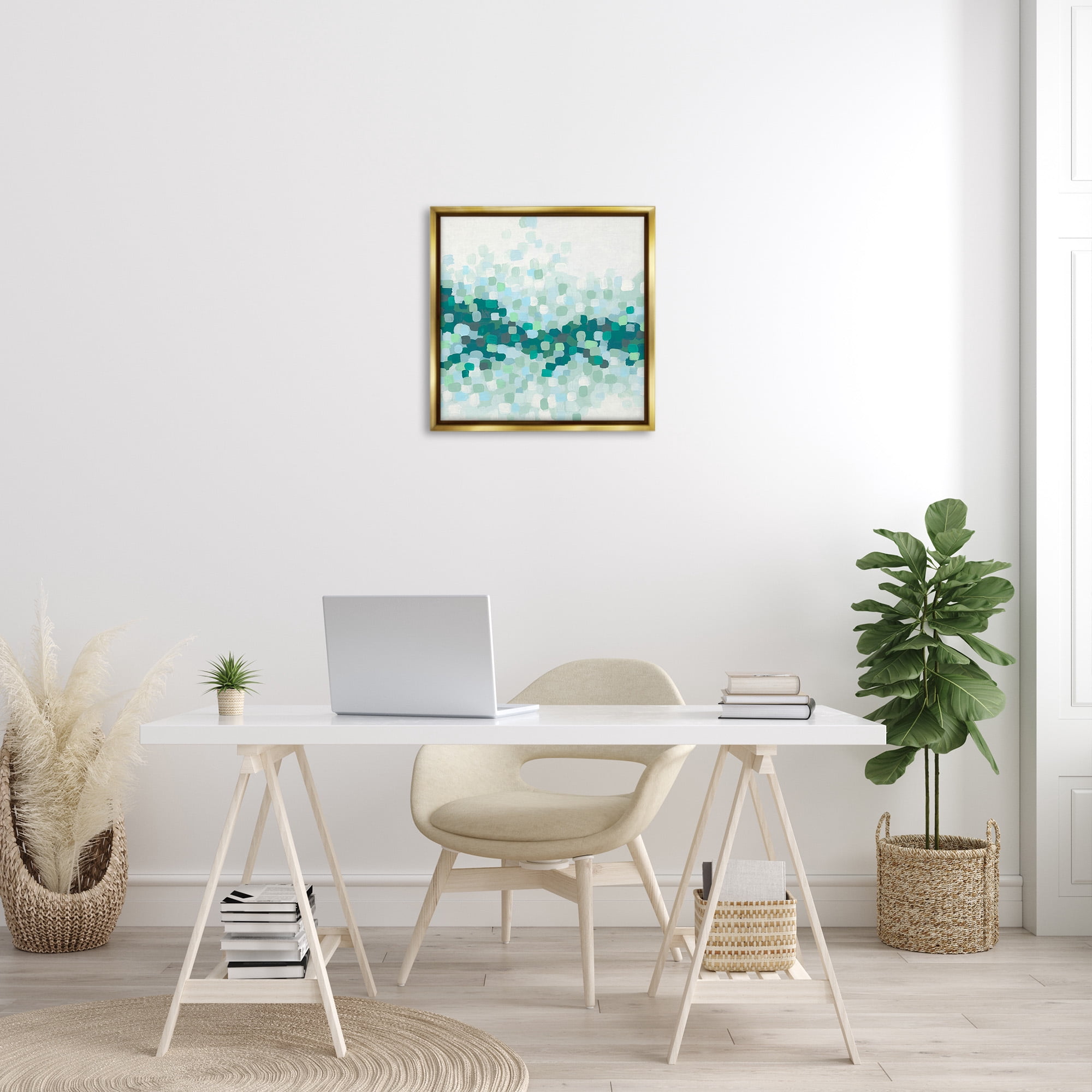 Stupell Industries Green Speckled Horizon Abstract Painting Gold Floater Framed Canvas Art Print Wall Art, 25 x 25