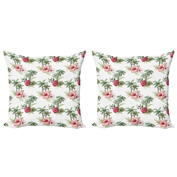 Hawaii Throw Pillow Cushion Cover Pack of 2, Aquarelle Effect Palm