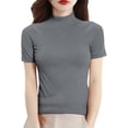thumbnail image 3 of ManxiVoo Women's Mock Neck Top Short Sleeve Knit Pullover Sweater Smart Casual Ribbed Shirt L Size Grey, 3 of 8