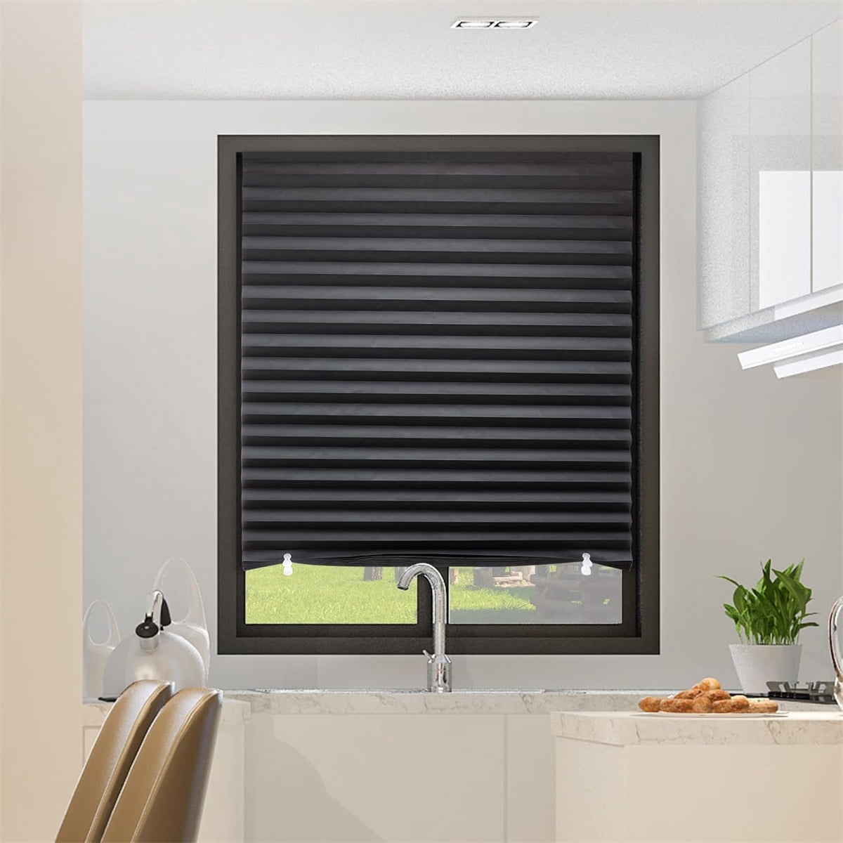 Blackout Folding Blinds,QZS Temporary Shades,2Pcs No Drill Mini Blackout Blinds for Window of Bedroom,Bathroom,Kitchen Office,35.4x59"