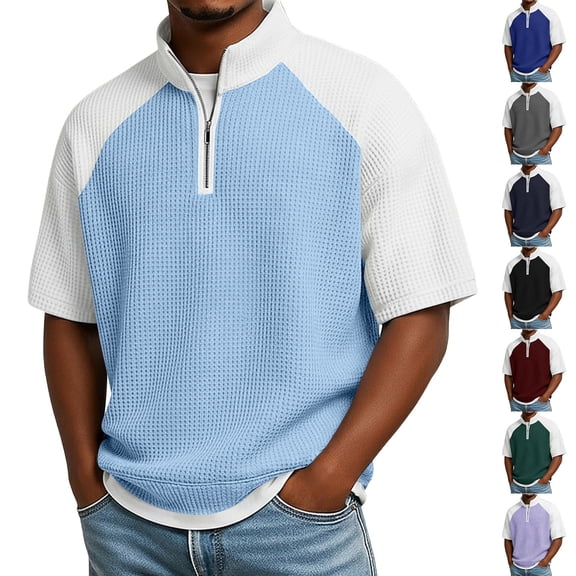 Men's Stand Collar T-Shirt, Sports Zipper Top Quick Dry Breathable, Short Sleeve Half Zip Athletic Fit, Moisture Wicking Stretch Fabric, Casual Gym Workout Running Golf | Zenithor,Black L