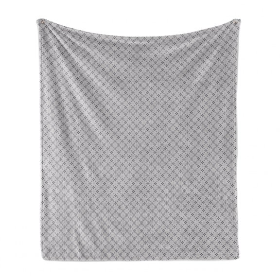 Abstract Soft Flannel Fleece Throw Blanket, Continuous Floral and Lines Simplistic Soft Grey Illustration, Cozy Plush for Indoor and Outdoor Use, 70" x 90", Charcoal Grey and Pale Grey, by Ambesonne