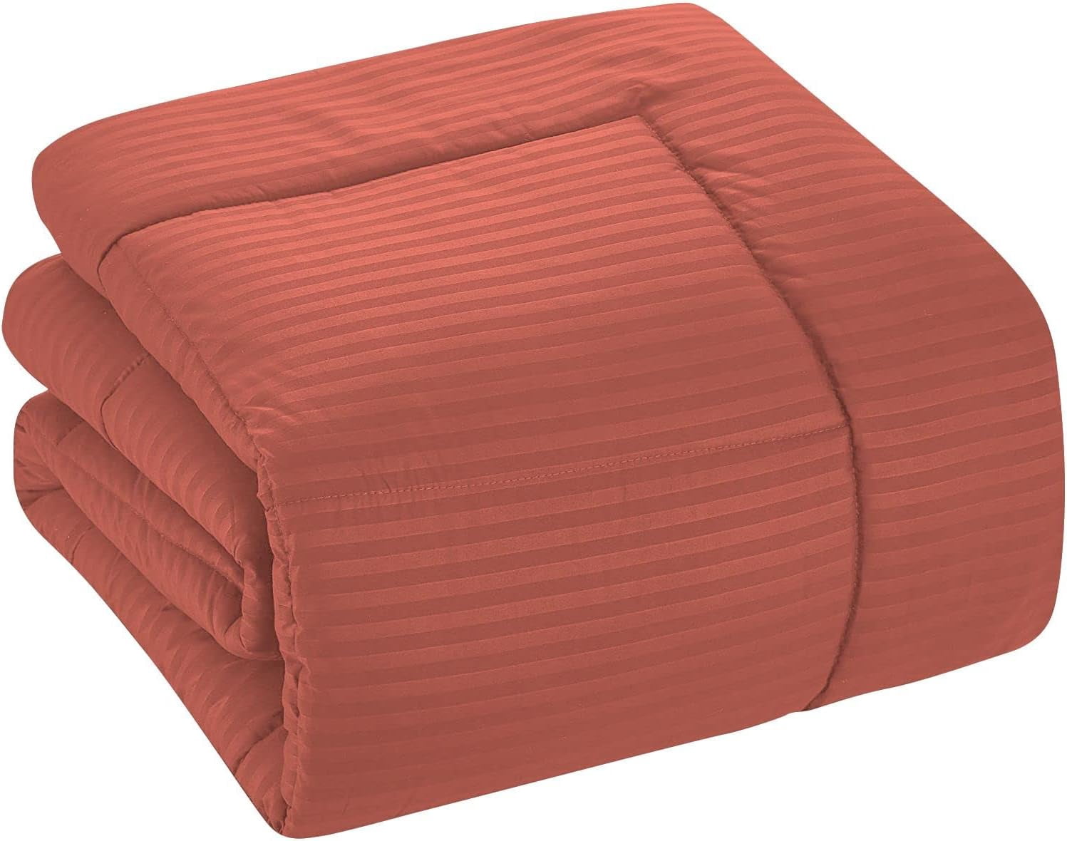D.N.G. BEDDINGS King/Cal King Size 800 Thread Count, 100% Egyptian Cotton, Brick Red Premium Hotal Quality, 3 Piece Box Design Striped Comforter Set