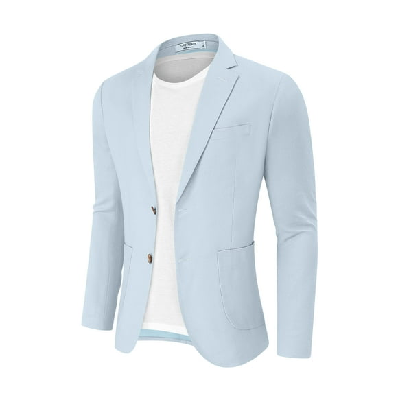 Men's Casual Blazer Linen Sport Coat Two Button Lightweight Jackets Business Daily Suit Black S