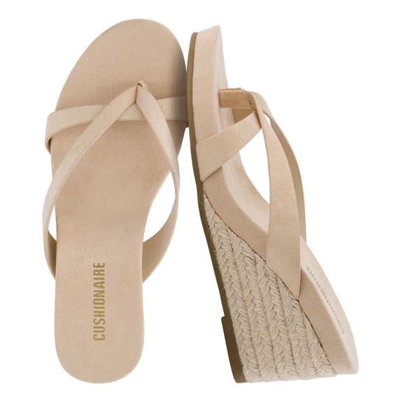 Cushionaire Ferry Espadrille Wedge Sandals for Women, Thong Platform Flip Flops with Cross Strap and Slip-On Design