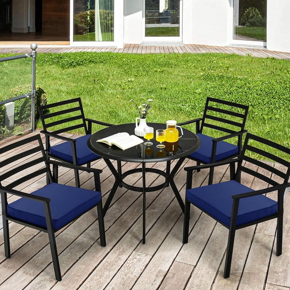 Outdoor Chair Cushions, Set of 4, Water Resistant Patio Chair Cushions with Tie, Thick Outdoor Seat Cushion for Garden Lawn Patio Furniture Navy