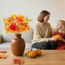 Fall Artificial Flower Bouquet with Maple Leaves and Pumpkins for Thanksgiving,Halloween,Autumn Home Decor,Table Centerpiece,Wreath,13.78 Inch Seasonal Decoration