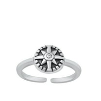 Sterling Silver Oxidized Clear CZ Norhtern Star Ring Toe Midi Adjustable Band Jewelry Female