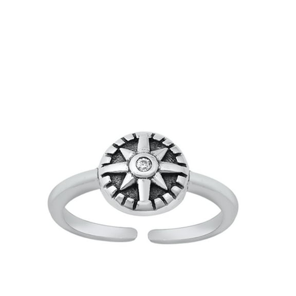 Sterling Silver Oxidized Clear CZ Norhtern Star Ring Toe Midi Adjustable Band Jewelry Female