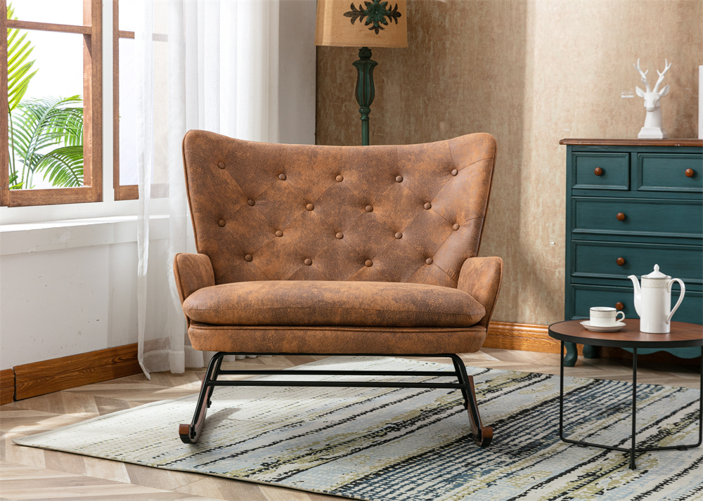 Rocking Chair, 40" Modern High Back Rocking Sofa, Velvet Button